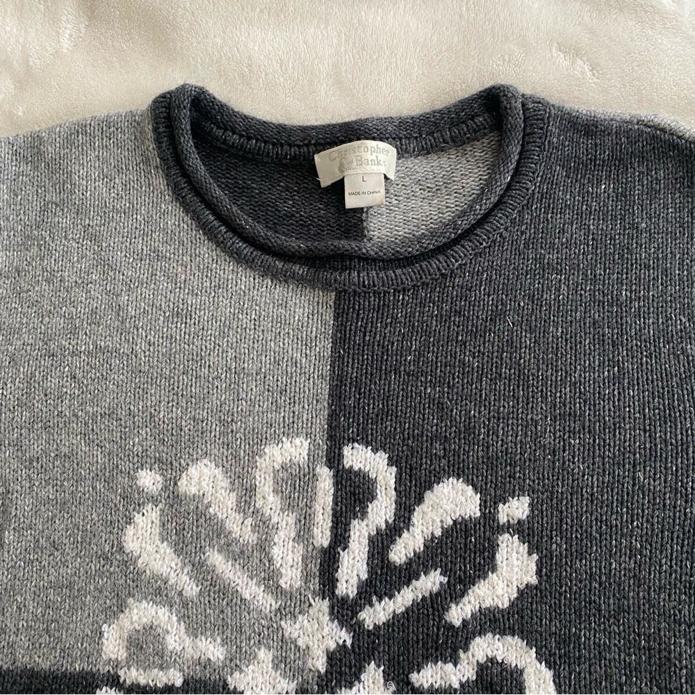 Gray Patterned Grandpa Sweater - image 3